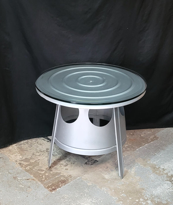Repurposed Side Table Metal Container w/ Beveled Tempered Glass Top GS00601