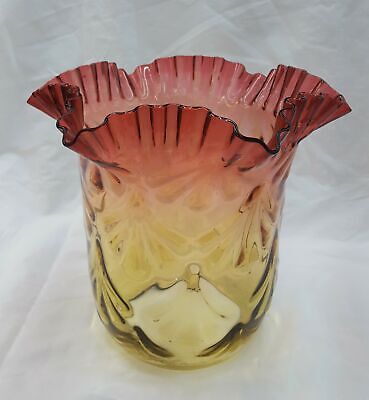 Large Antique Ruffled Yellow & Cranberry Lamp Shade