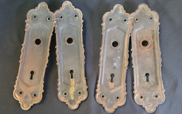 Restored Art Nouveau Door Knob Back Plates - 2 Pair 8 3/4" x 2 1/2" GS00581