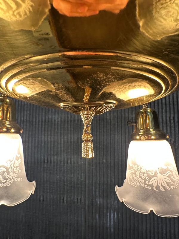 Restored Antique Brass Pan 4-Arm Chandelier GA21007