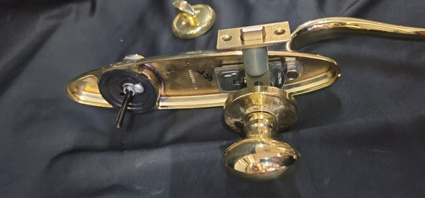 Brass Curved Handle Thumb Latch Hardware Set w/Deadbolt Knob & More GS00885