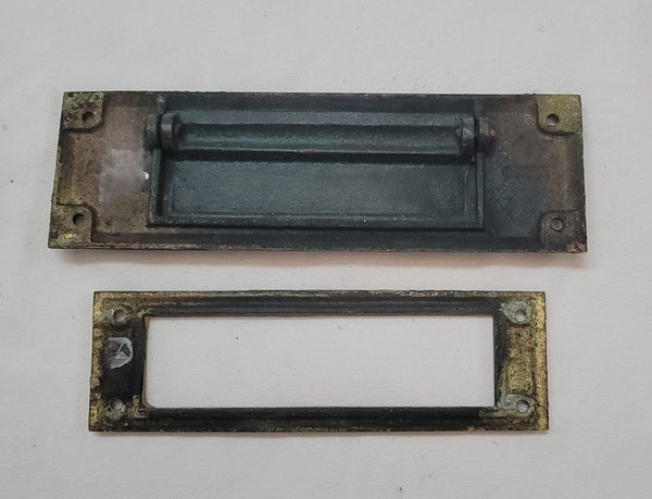 Vintage Brass Letter Mail Slot with Lettering & Framing 7 5/8" x 2 3/8" GS00592