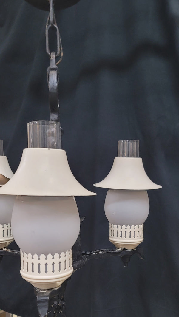 Gothic Style 3 Light Chandelier w/ Glass Chimneys & Brass Caps 19"x14" GS00949