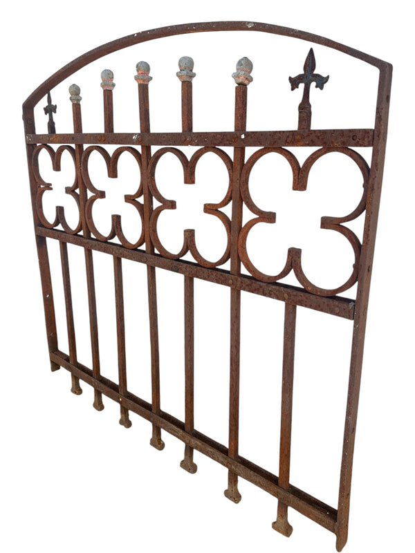 Antique Wrought Iron Arched Gate w/ Quatrefoil Pattern - 39.5" W x 37.5 T - GA20983