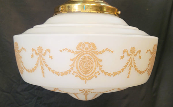 Vintage White Schoolhouse Pendant Light w/Brass Bell Shaped Fitter GS00645