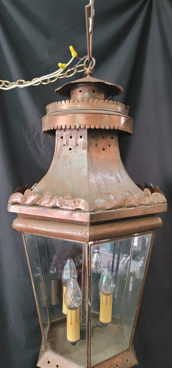 Large 3 Light Hanging Portico Lantern w/ Ornate Metal Trim 35" x 17" GS01012