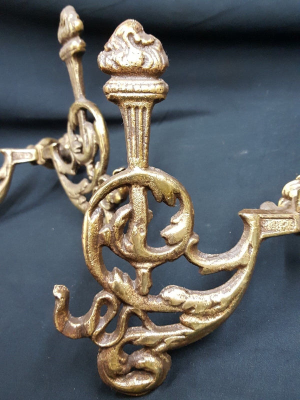 Architectural Salvage Solid Brass Hall Tree Double Hooks Ornate Design Set of 2