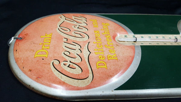 1939 Coca Cola Wall Thermometer "Delicious and Refreshing" 16" x 6 3/4" GS00721