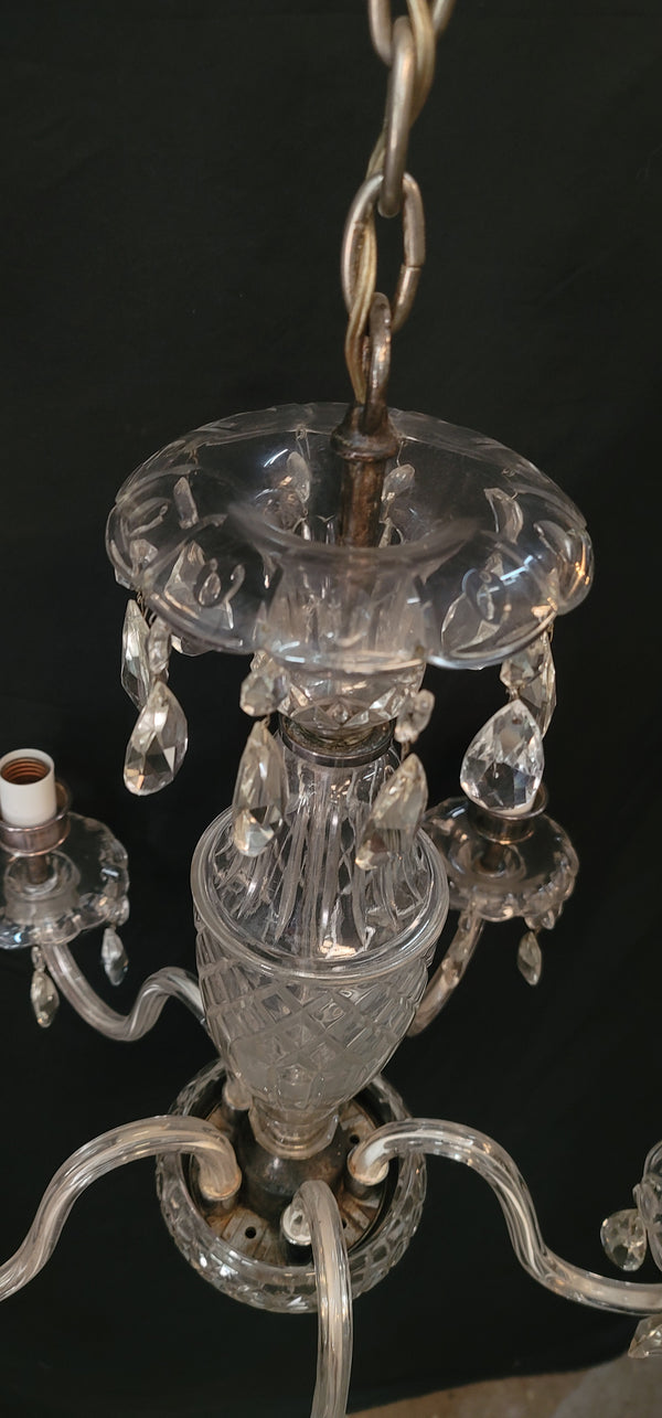 5 Light Crystal Chandelier w/ Diamond Pattern Glass & Canopy 20" x 23" GS00593