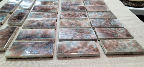Set of 51 Glazed Fireplace Tiles w/ Mottled Design 4" x 2" GS010942