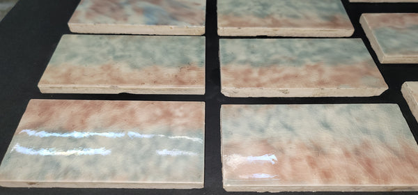 Vintage Lot of 11 Mottled Pastel Glazed Ceramic Fireplace Tiles 6" x 3" GS00682