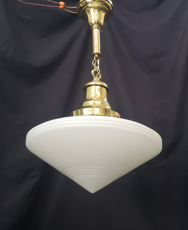 Restored Art Deco Flush Mount Pendant Light w/ Bullseye Point Shade GS01024