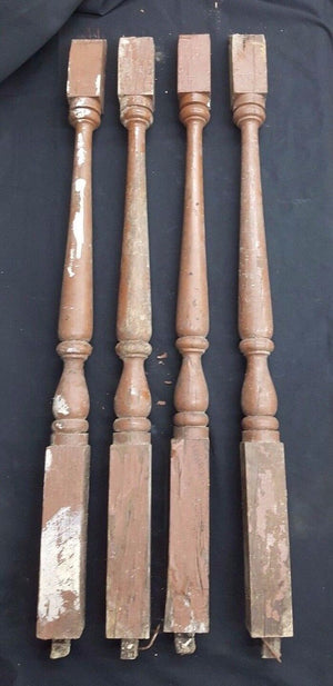Architectural Salvage 4 Wooden Spindles Balusters With Triple Collars