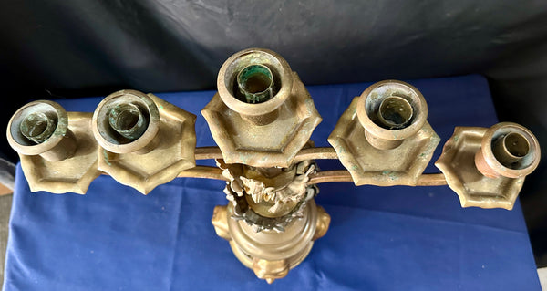 French Empire Antique Figural Brass Candelabra Pair GA20508