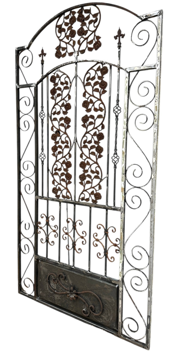 7.5 Ft Tall Custom Built Arched Top Steel Gate w/ Antique Cast Iron GA20600