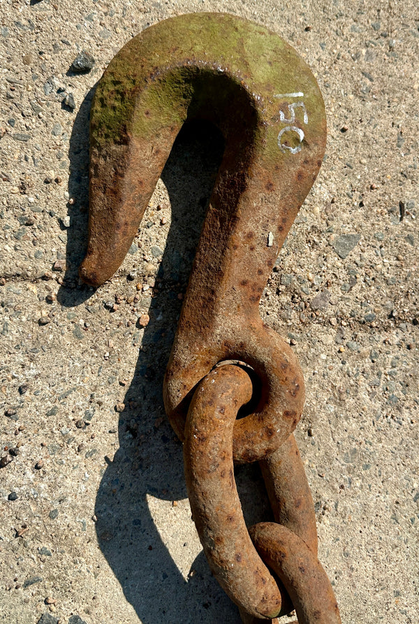 14 Ft of Antique Industrial Steel Chain w/ Cast Iron Clasp GA20920