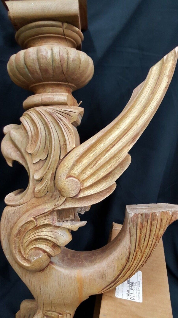 Pair of Antique Hand Carved Oak Griffin Designed Furniture Accessories #GA15