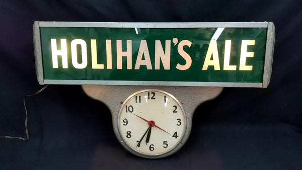 Rare 1930's Diamond Springs Holihan's Ale Wall Clock with Sign GS00082