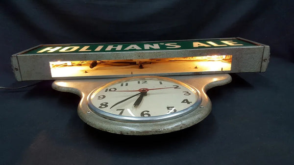 Rare 1930's Diamond Springs Holihan's Ale Wall Clock with Sign GS00082