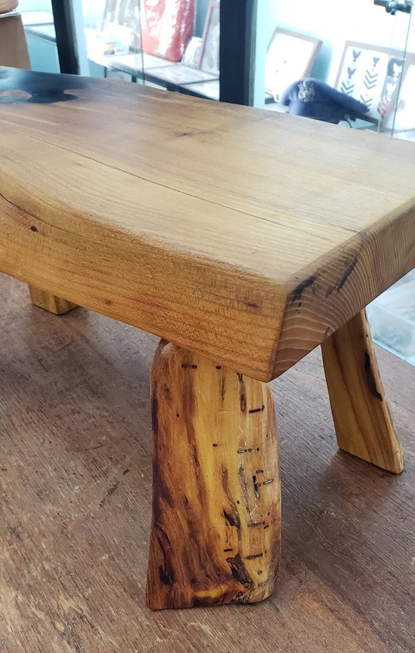 Custom Osage Orange Wood Bench w/ Black Resin Accents & Rubio Monocoat GA9445