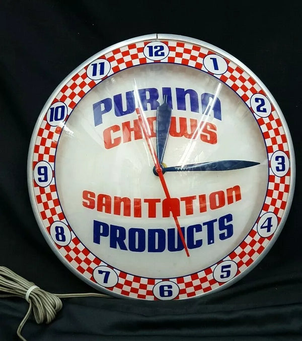 Original Purina Chows Sanitation Products Double Bubble Clock 15" x 5" GS00099