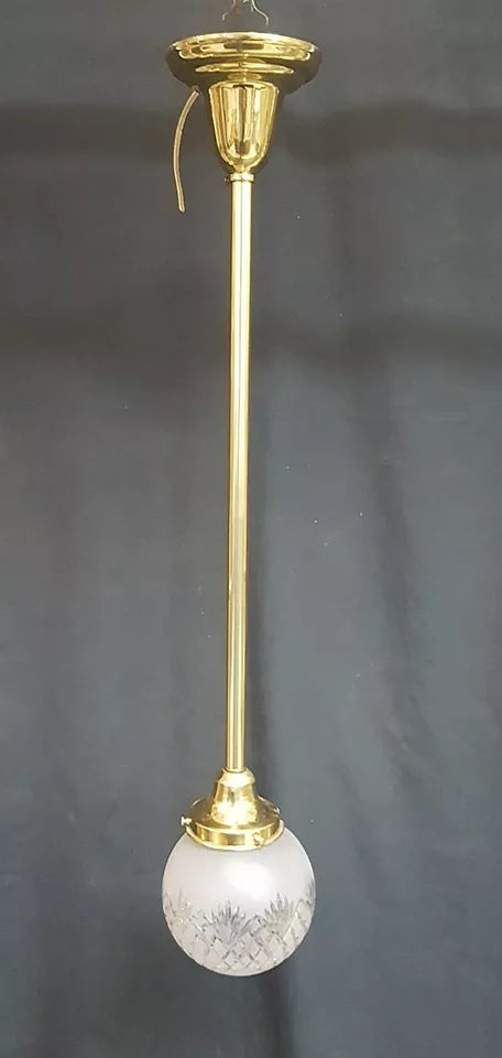 Restored Brass Rod Flush Mount with Clear Cut Glass Pendant Light GA4340