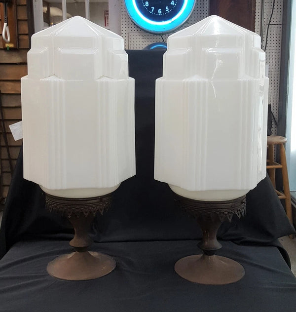 Pair of  Art Deco Glass & Brass Drug Store Counter Fountain Displays GS00504