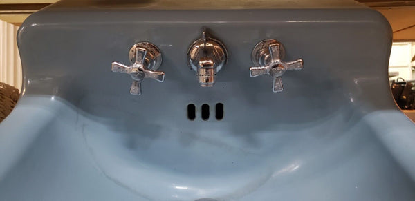 Vintage Blue Cast Iron Wall Mounted Sink with Faucet Set & Legs GA2037