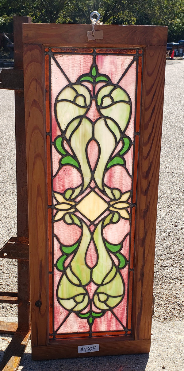 Art Nouveau Multi-colored Stained Glass Window 35 3/4" x 14"  #GA4201