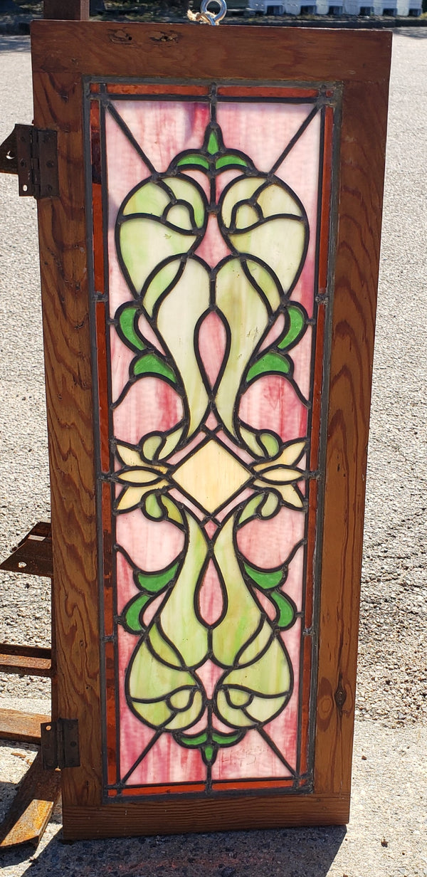 Art Nouveau Multi-colored Stained Glass Window 35 3/4" x 14"  #GA4201