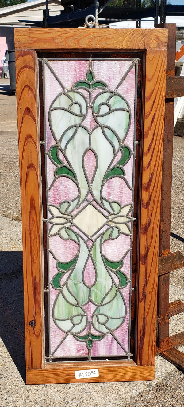 Art Nouveau Multi-colored Stained Glass Window 35 3/4" x 14"  #GA4201