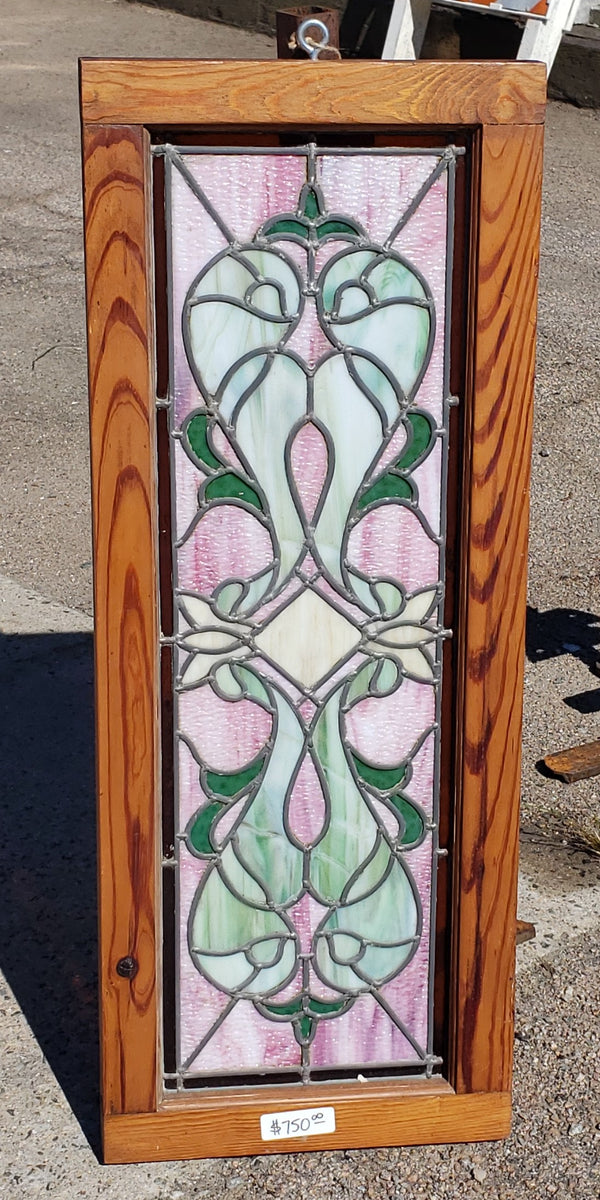 Art Nouveau Multi-colored Stained Glass Window 35 3/4" x 14"  #GA4201