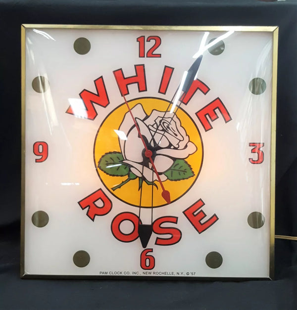 Vintage "White Rose" Gas & Oil Clock with Reproduction Face GS00078