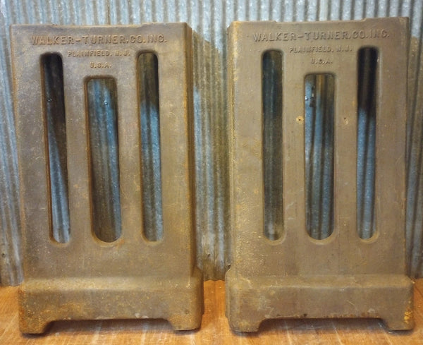Pair of Walker & Turner Cast Iron Factory Machine Base Legs 31 3/8" T x 19" W GA-S068