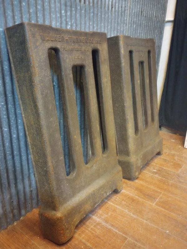 Pair of Walker & Turner Cast Iron Factory Machine Base Legs 31 3/8" T x 19" W GA-S068