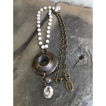 Vintage Sarabeth - Faux Pearl Doorbell Escutcheon Salvaged Necklace