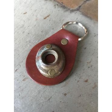 Vintage Sarabeth - Leather Key Chain with Reclaimed Brass Doorbell Escutcheon