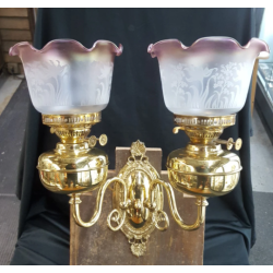 Converted Brass Two Light Sconce With Frosted Etched Ruffled Shades #G2LS