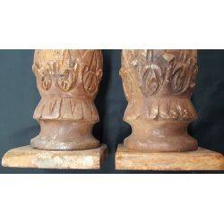 Pair of Large Hand Carved Artichoke Finials #GA1099