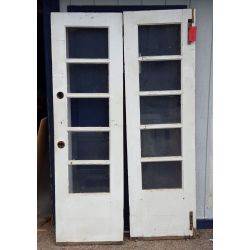 Pair of 5 Light Glass & Wood French Doors #GA804