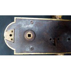 Rare 1800s Ornate Solid Brass Griffin Design Double Door Rim Lock Set with Keys #GA1060