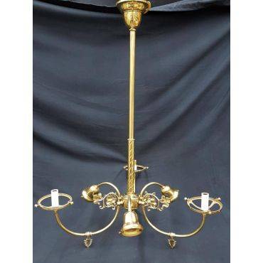 Tall Converted From Gas to Electric 6 Light Brass Ornate Rod Chandelier #GA73