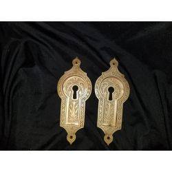 Solid Brass with Satin Finish Ornate Eastlake Pocket Door Pulls GA296