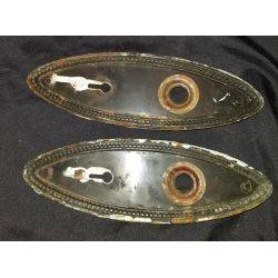 Pair of Steel Oval Doorknob Backplates with Beaded Trim #GA281