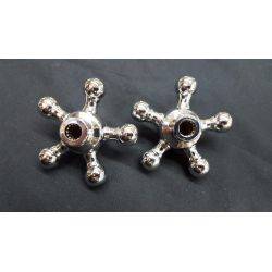 Pair of Polished Chrome and Porcelain Hot & Cold Faucet Knobs #GA186