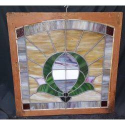 Multicolored Square Stained Glass Window in Wood Frame with 2102 Detail #GA4046