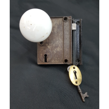Rim Lock Set with Door Knobs Keeper Escutcheon and Key #GA4410