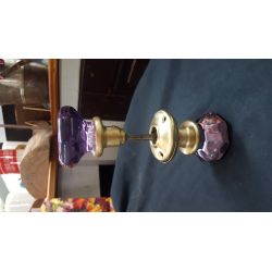 Crystal Amethyst Colored Door Knob Set With Brass Rosettes #GA735