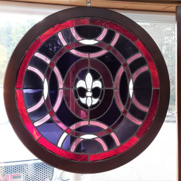 Large Round Red and Purple Stained Glass Window Framed #GA800
