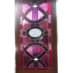 Pair of Red and Purple Rectangular Stained Glass Windows Framed #GA801